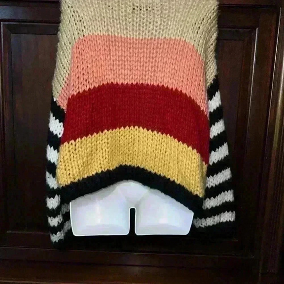 BlankNYC Wool Mix Crochet Multicolor Colorblock & Striped Chunky Sweater /Size S - Picture 8 of 15